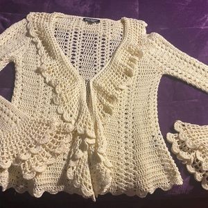 Vintage Betsey Johnson open crochet bell sleeve cardigan Large